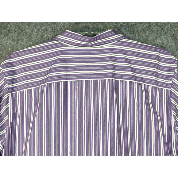 Chaps Purple White Striped Button Down Shirt Plus Sz 3X Cotton Womens Blouse Top - Picture 4 of 8